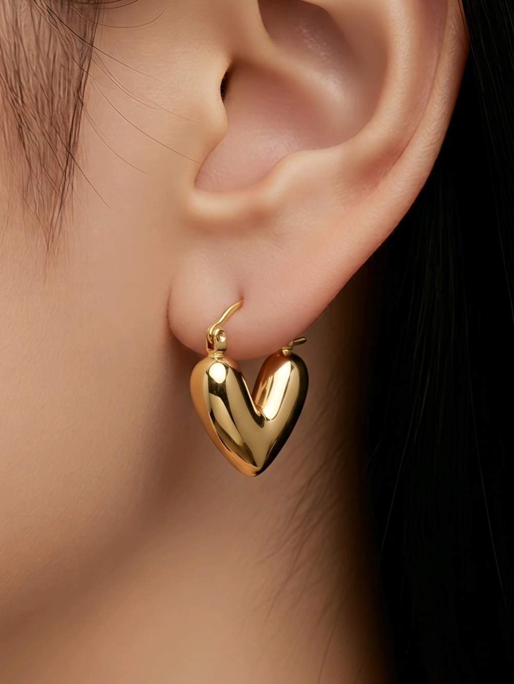 Gold Puffy Heart Hoop Earrings Stainless Steel Huggie Dainty It Girl Minimalist